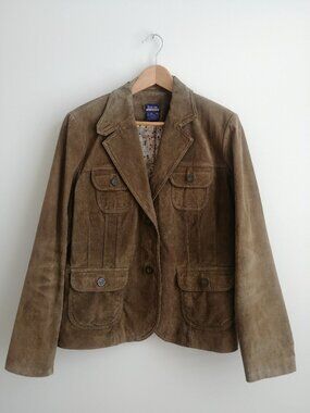 BUM Equipment Women's XL genuine suede leather jacket olive green brown